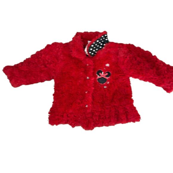 Minnie Mouse sz. 24 months Holiday vegan fur jacket w faux diamond buttons #4271 - Picture 2 of 10